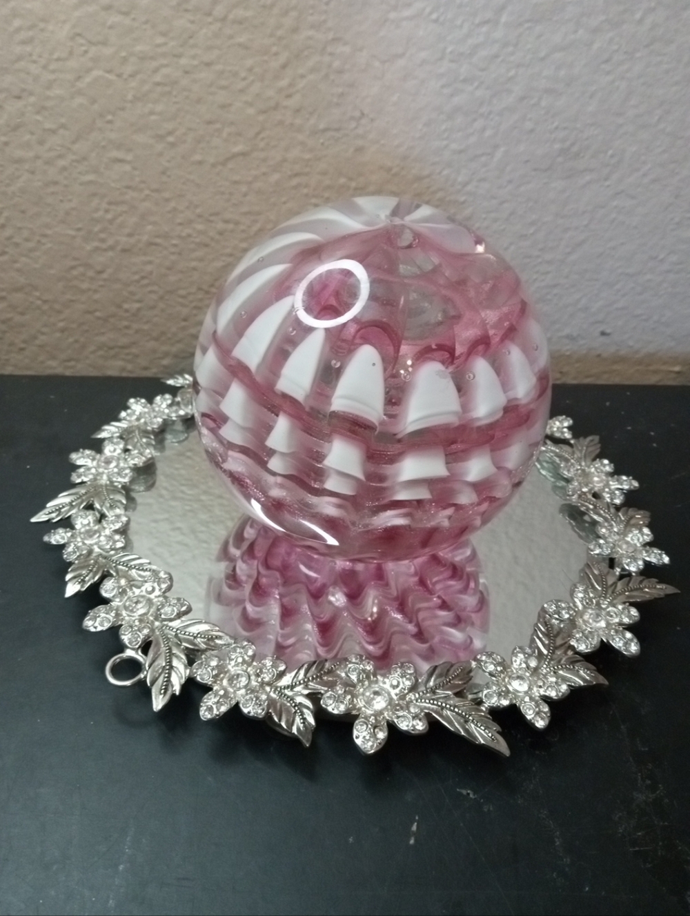 GORGEOUS Signed Adam Jablonski Poland Pink Swirl LARGE Paperweight